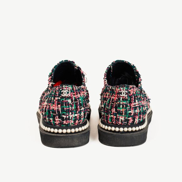 Chanel Cap Toe Pearl Embellished Tweed Shoes - Picture 3 of 13